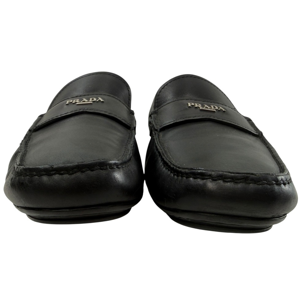 Prada Penny Loafers Driver Shoes Men's Size 8 Mens Black Leather Milano Logo - Picture 4 of 11